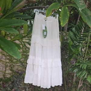 Farm Rio  Eyelet Cotton Ruffle Maxi Skirt